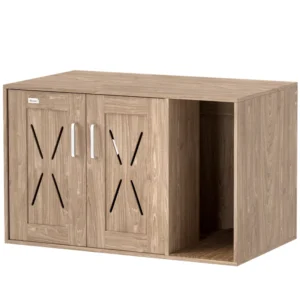 Mueble arenero para gatos con doble puerta y compartimento lateral