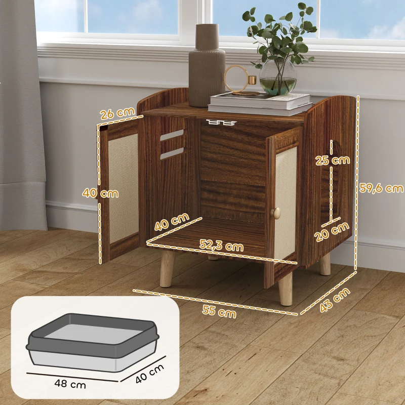 Mueble arenero para gatos con puertas decorativas y entrada lateral - Imagen 3