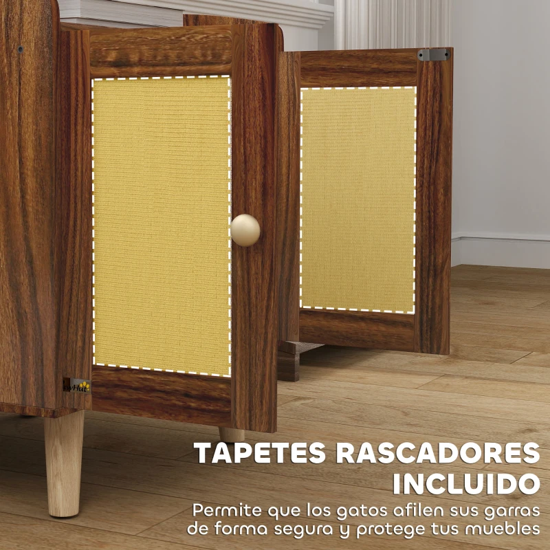 Mueble arenero para gatos con puertas decorativas y entrada lateral - Imagen 6