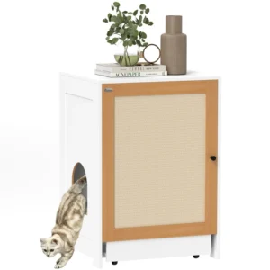 Mueble arenero para gatos con bandeja extraíble y panel rascador