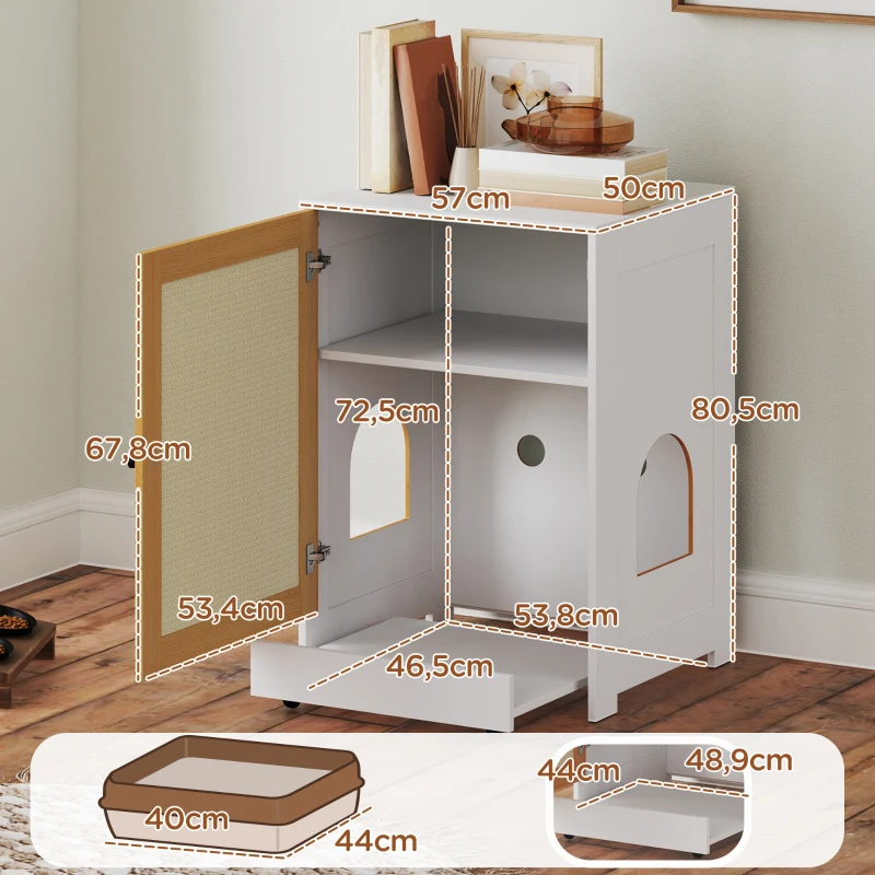 Mueble arenero para gatos con bandeja extraíble y panel rascador - Imagen 4