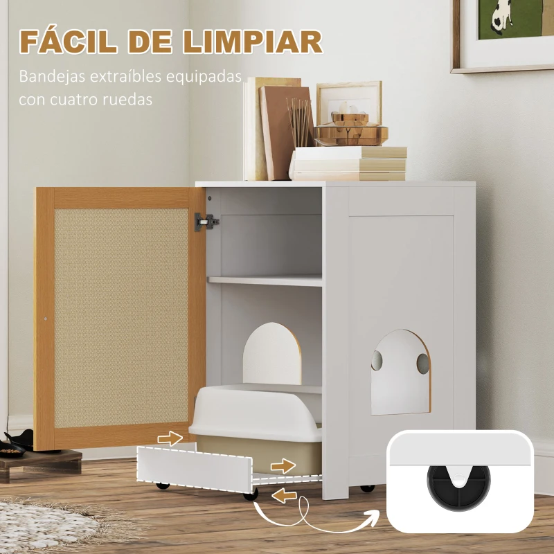 Mueble arenero para gatos con bandeja extraíble y panel rascador - Imagen 5