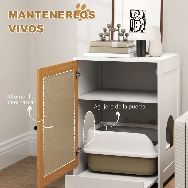 Mueble arenero para gatos con bandeja extraíble y panel rascador - Imagen 6