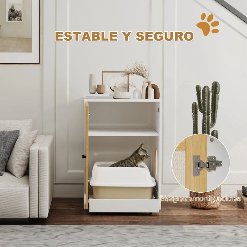 Mueble arenero para gatos con bandeja extraíble y panel rascador - Imagen 7