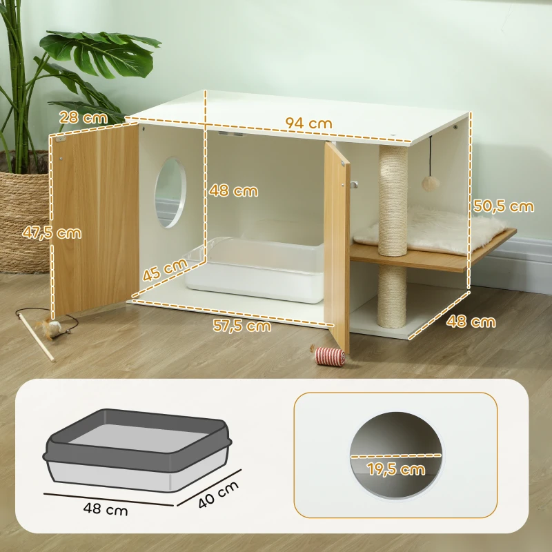 Mueble arenero para gatos con zona de juegos y rascador lateral - Imagen 3